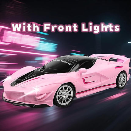 Remote Control Racing Car, 1:18 High Speed RC Cars Toys for Boys Girls, Vehicle Toy with Lights & Controller, Christmas Birthday Gifts for Kids Age 3+ (Pink)