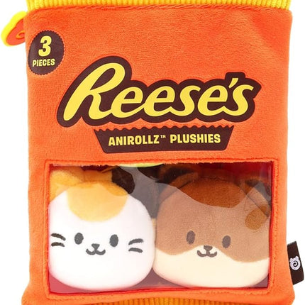 Anirollz x Hershey Reeses Snack Bag Mini Plush Set – Kawaii Collectible Plush Toys – 3-Color Kittiroll, Brown Foxiroll & Chickiroll
