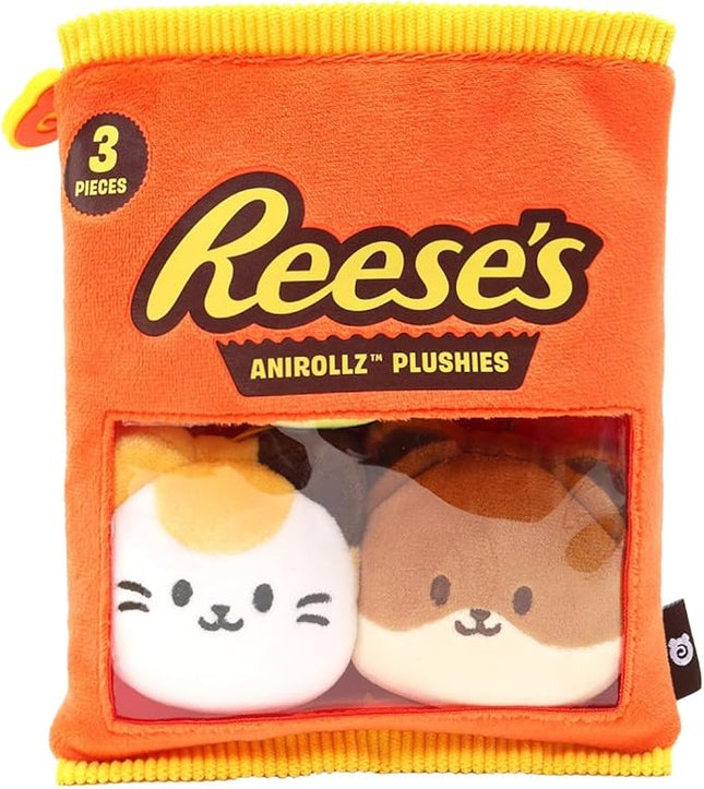 Anirollz x Hershey Reeses Snack Bag Mini Plush Set – Kawaii Collectible Plush Toys – 3-Color Kittiroll, Brown Foxiroll & Chickiroll
