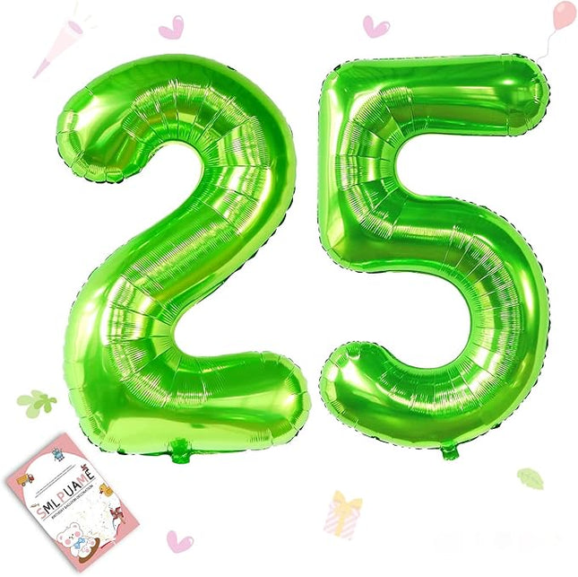 Smlpuame 40 inch Number Balloon 0-9 Green Large Number 25 Balloons,Digital Balloons for Birthday Party Celebration Decorations Supplies, Helium Foil Number Balloons for Wedding Anniversary