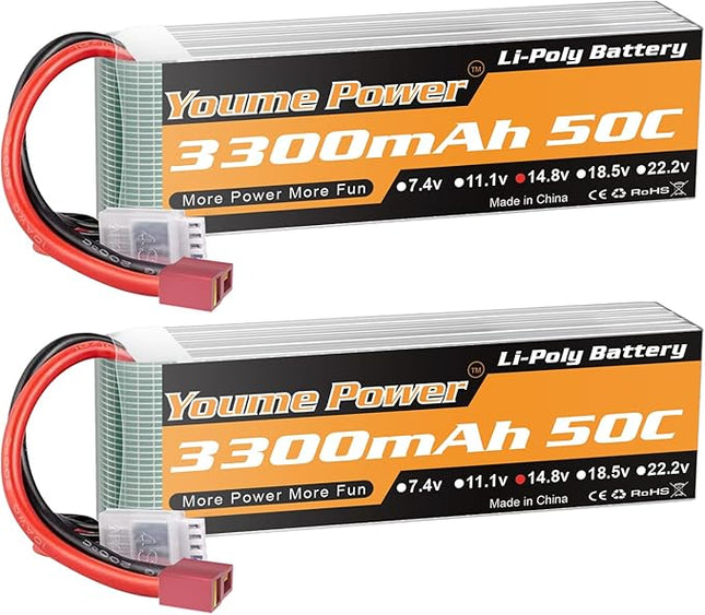 Lipo 4S Battery,14.8v 3300mAh Lipo Battery Pack 50C with T Plug for RC Helicopter Airplane Boat Quadcopter (2 Packs)