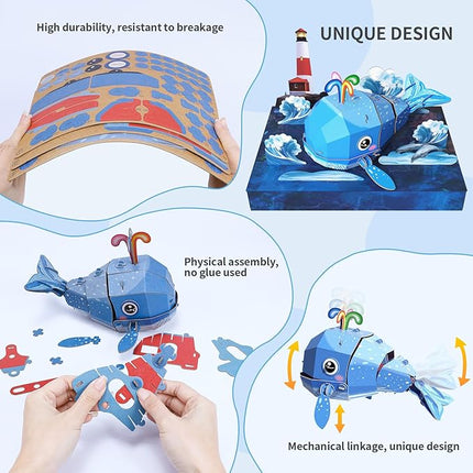 3D Paper Puzzle Model Kit for Adults & Kids Ages 8+,STEM Educational DIY Assembly Toy,Eco-Friendly Craft Gift for Home Decoration, Birthday Children's Day Gifts(Whale)