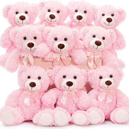 MaoGoLan 10Pcs Bulk Teddy Bears Stuffed Animals Baby Shower, Soft Small Stuffed Bears in Bulk, 13.5" Cuddly Mini Teddy Centerpiece,Wedding,Party,Engagement,Pink