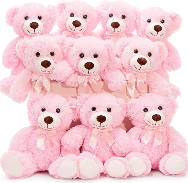 MaoGoLan 10Pcs Bulk Teddy Bears Stuffed Animals Baby Shower, Soft Small Stuffed Bears in Bulk, 13.5" Cuddly Mini Teddy Centerpiece,Wedding,Party,Engagement,Pink