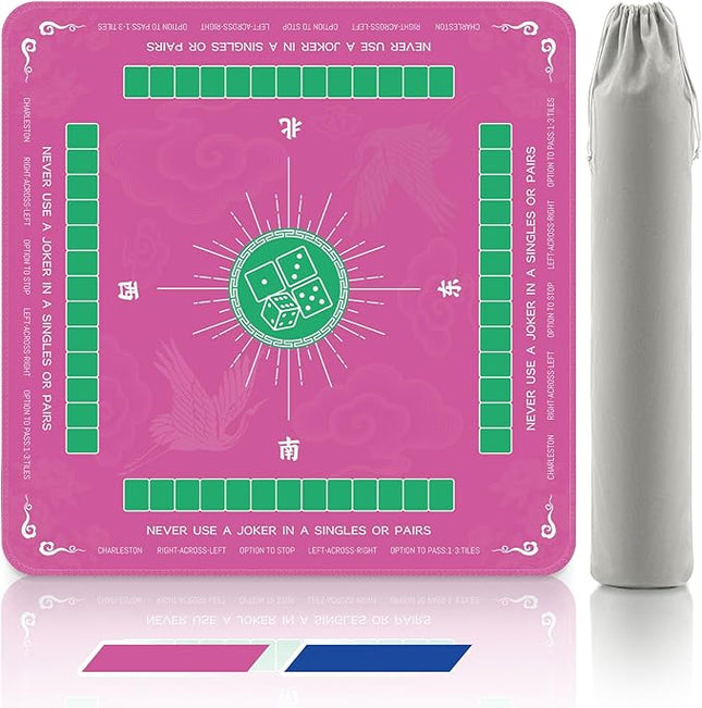 Mahjong Mat - 32.4x32.4 Inch Noise Reduction Anti-Slip Gaming Mat for Mahjong, Poker, Board Games, Card Games, Dominoes (Pink)