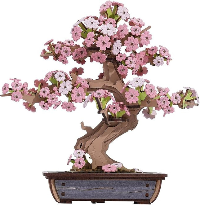 ROBOTIME Sakura Bonsai 3D Puzzles Wooden Artificial Cherry Blossom Tree DIY Model Building Kit for Home Decoration and Office Art Creative Gifts