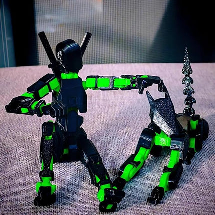 T13 Action Figures Set (Assembly Completed) Dummy 13 Titan 13 Robot Action Figure 3D Printed Robo Multi-Jointed Movable Action Figure Toy with Full Articulation (Black + Green Figure + Dog)