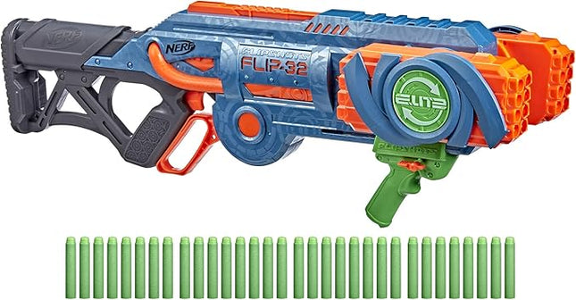 Nerf Elite 2.0 Flipshots Flip-32 Blaster, Rotating Dart Barrels, 32-Dart Capacity, 32 Elite Darts, Toy Foam Blasters, Kids Outdoor Games & Toys for Boys & Girls