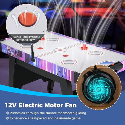 KOTEK 56 Inch Air Hockey Table, Hockey Table Game w/Digital LED Scoreboard & Powerful 12V Motor, Indoor Ice Hockey Table for Game Room, Home, Office with 2 Pucks, 2 Pushers