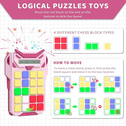 HOMESTEC Logical Super Slide Puzzle, Hand Held Travel Games for Kids and Adults, Brain Teaser Toys Road Trip Activities for Boys and Girls, Birthday Easter Basket Stuffers (Pink)
