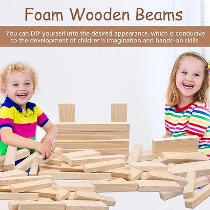 Leyndo 24 Pcs Foam Wooden Beam Soft Foam Brick Building Blocks Unit Fake Brick Building Blocks Giant Stacking Sets for Kids Toddler Construction(Multi Sizes,Wooden Color)