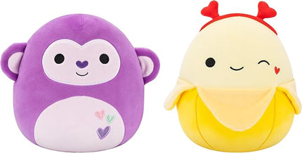Squishmallows Original 8in Hartman The Purple Monkey + 8in Junie The Banana – Official Jazwares Valentine’s Plush 2-Pack (Little)