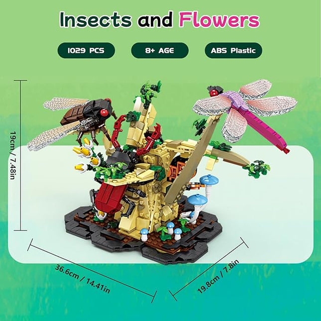 Toy Building Set, The Insect Flowers Collection 6 in 1 Model Kit Bricks Set, Creative Insects Building Block Sets, Hobbies Christmas Birthday Gift for Nature Lovers Adult Kids Boys Girls 8+