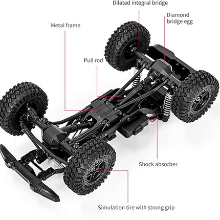 1:18 Scale All Terrain Remote Control Car, 2.4 GHz 4WD RC Rock Crawler with LED Lights, 12KPH Off-Road Pickup Truck Vehicle Toys RTR Gift for Adults