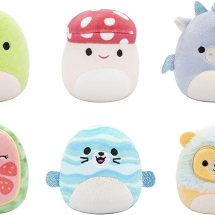 Squishmallows Original Micromallows 6-Pack – Danny Dinosaur, Dane Dragon, Malcolm Mushroom, Lena Guava Fruit, Leonard Lion, Noah Seal