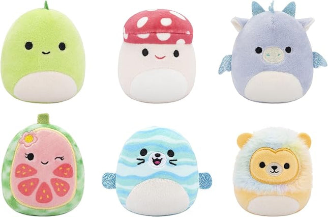 Squishmallows Original Micromallows 6-Pack – Danny Dinosaur, Dane Dragon, Malcolm Mushroom, Lena Guava Fruit, Leonard Lion, Noah Seal