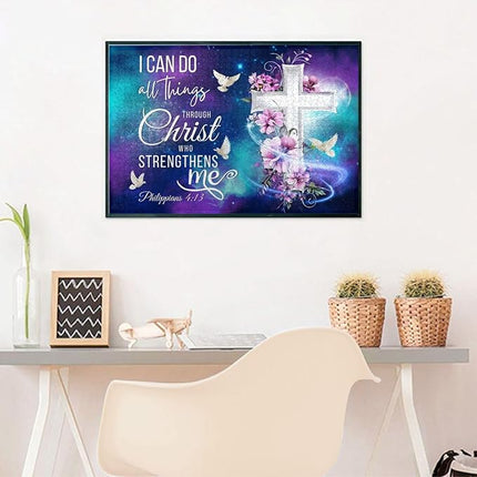 Christian Jigsaw Puzzles 1000 Pieces for Adults, Shining Cross & Philippians 4:13 Bible Verse, Uplifting Religious Wooden Puzzle, Faith-Based Gift