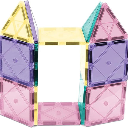 CreateOn Crayola Magnetic Tiles, Building Set for Kids, Magnetic Building Toys for Kids, STEM Travel, Gift for Boys and Girls Ages 3+, 14-Piece Set (Pastel)