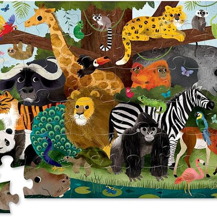 Crocodile Creek 36-Piece Jigsaw Floor Puzzle - Fun Floor Puzzles for Kids Ages 3-5 - Heavy-Duty Shaped Box for Storage - Jungle Friends - 24" W x 18" H Finished