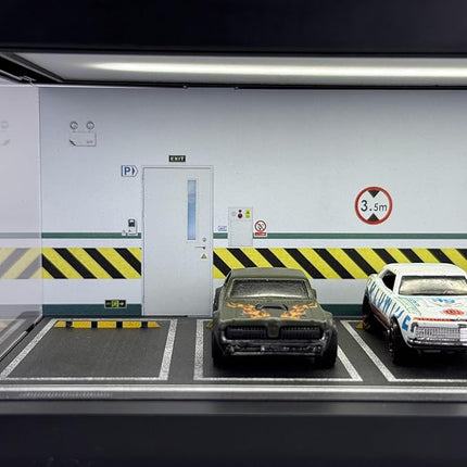 1/64 Model Car Display Case - Compatible with Hot Wheels Matchbox Mini GT Diecast Cars,Acrylic Box for Toy Cars Display Décor and Storage,Stackable Garage Diorama with LED Lights(1T-Green)