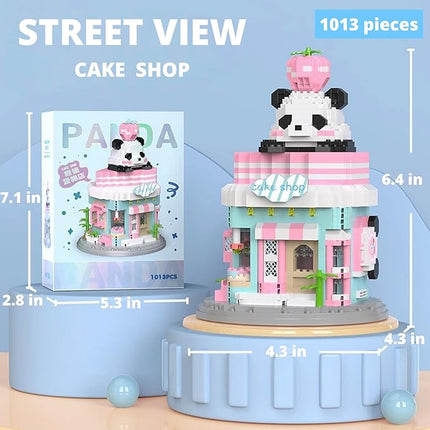 Street View Cake Shop Mini Building Blocks,1013 Pieces Cute Panda Animal Micro Building Sets,Simulation Architecture Construction Toy,Creative Gifts for Adults Teens