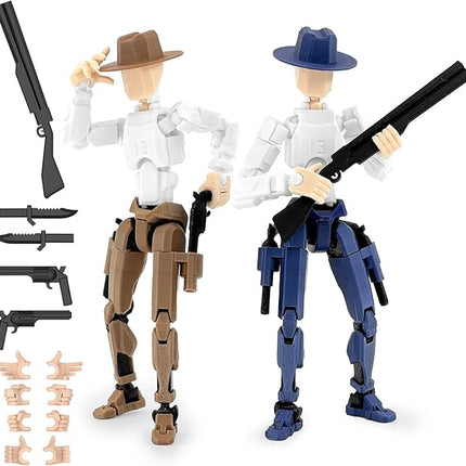 Titan 13 Action Figure, Cowboy Already Assembled T13 Dummy Action Figures for Boys, 2-Pack Cowboy 5.4 inches T Lucky 13 Action Figure, Figura de acción t13, Brown & Blue