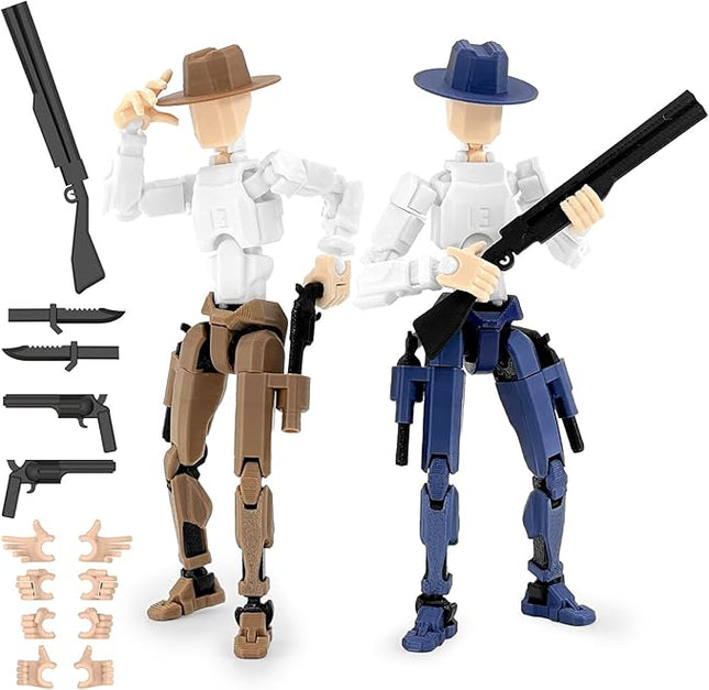 Titan 13 Action Figure, Cowboy Already Assembled T13 Dummy Action Figures for Boys, 2-Pack Cowboy 5.4 inches T Lucky 13 Action Figure, Figura de acción t13, Brown & Blue