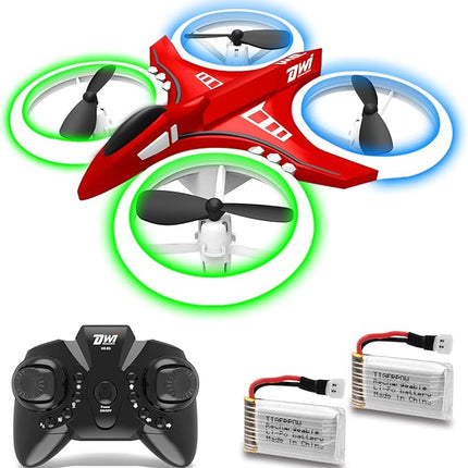 Dwi Dowellin 4.9 Inch Mini Drone for Kids Crash Proof LED Lights One Key Take Off Landing Flips RC Remote Control Small Drones Toys for Beginners Boys and Girls Adults Nano Quadcopter, Red