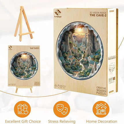 Wooden Puzzles for Adults, Wooden Jigsaw Puzzles for Adults Kids, 3D Vision Inside The Cave-2 Unique Shaped Wood Puzzles Adult, Creative Birthday Gifts for Friends Family Game (13.4 * 13.4in 300pcs)
