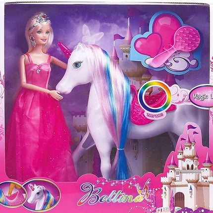 Yellow River Magical Light Unicon and 11.5" Princess Doll, Unicorn Gifts for Christmas Birthday for Girls 3+, Fairy Tale Story Unicorn Horse Toys Playset for Kids Ages 3 4 5 6 7 8