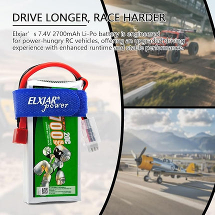 (2-Pack) 7.4V 2700mAh 20C Li-Po Battery Replacement for WLTOYS 12428 1/12 RC Car with Deans-T Plug and 2S Balance Charger Upgrade Rechargeable Pack