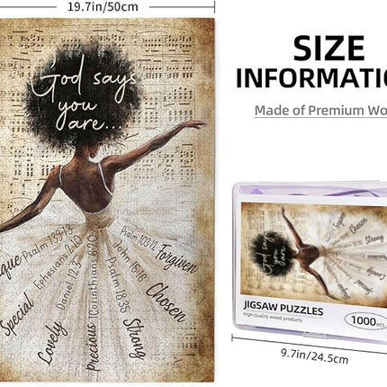 African American Jigsaw Puzzles 1000 Pieces for Adults, Dancing with God Says You are Quote, Black Woman Wooden Puzzle for Stress Relief, Challenging Brain Teaser & Home Decor