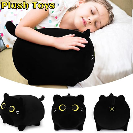 Black Cat Plush Pillows-16'' Big Cute Soft Plushies, Gold Eyes Black Cat Plush, Cat Anime Plush Cute Plush Cat Plushie Stuffed Cat Stuffed Animals, Sofa Pillow Birthday Gift for Kids Girls Boys