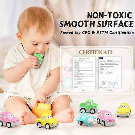 Toys for 1 2 3 Year Old Girl, 5-in-1 Carrier Truck for Toddler Girl, Friction Power Toy Cars with Light & Sound, Birthday Gifts, Pink