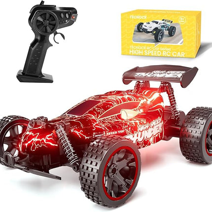 Tecnock RC Cars for Kids, 1:18 Scale 2WD RC Car with LED Lights, 2.4GHz Remote Control Car with USB-C Easy Charging & 50 Mins Playtime, Toys Gifts for Boys & Girls Ages 8-12