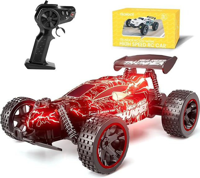 Tecnock RC Cars for Kids, 1:18 Scale 2WD RC Car with LED Lights, 2.4GHz Remote Control Car with USB-C Easy Charging & 50 Mins Playtime, Toys Gifts for Boys & Girls Ages 8-12