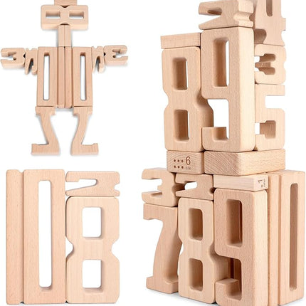 Wooden Number Building Blocks, Large Digit Blocks 1-10, 32 Pcs Math Blocks Number Toys for Kids, Educational Blocks for Toddlers, Toys to Learn Numbers for 3 Year Olds +