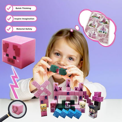 Magnetic Blocks Princess Castle Magnet Cubes 100Pcs Montessori Building Block Sets STEM Sensory Construction Toys for Boys Girls Ages Kids 3-12 Birthday Party Gifts
