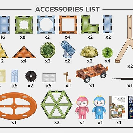 Deluxe Quality Magnetic Tiles Building Set with Attractive Reflective Pattern, LED Lights, Marble Run, and Cars - STEM Educational Toy for Creative Kids Girls Boys 3+ (87 pcs Ferris Wheel)