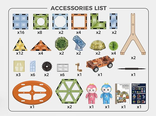 Deluxe Quality Magnetic Tiles Building Set with Attractive Reflective Pattern, LED Lights, Marble Run, and Cars - STEM Educational Toy for Creative Kids Girls Boys 3+ (87 pcs Ferris Wheel)