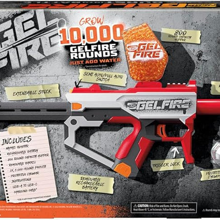 Nerf Pro Gelfire Mythic Full Auto Blaster & 10,000 Gelfire Rounds, 800 Round Hopper, Rechargeable Battery, Eyewear, Ages 14 & Up