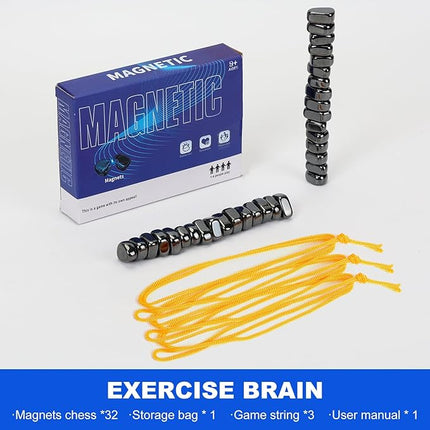 Magnetic Chess Set with 32 Travel-Stones, 3 String & Portable Storage Bag, Strategy Board Game for Family Game Night, Indoor Outdoor Use for Kids Adults (Age 9+)