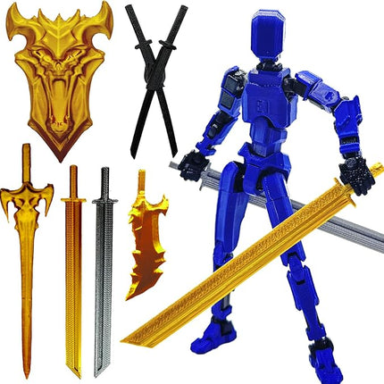 3D Printed 5.54-inch Multi-Jointed Action Figures Dummy13, Full Body Mechanical Movable Toy, Multiple Accessories, Hand Painted Figure, Desk Decoration, Creative Gifts (Bright Blue)