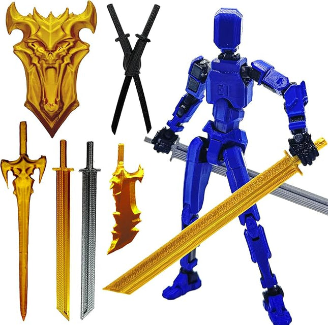 3D Printed 5.54-inch Multi-Jointed Action Figures Dummy13, Full Body Mechanical Movable Toy, Multiple Accessories, Hand Painted Figure, Desk Decoration, Creative Gifts (Bright Blue)