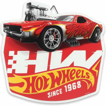 Mattel Hot Wheels Red Muscle Car Since 1968 Embossed Metal Sign - Fun Hot Wheels Wall Decor for Kids' Bedroom