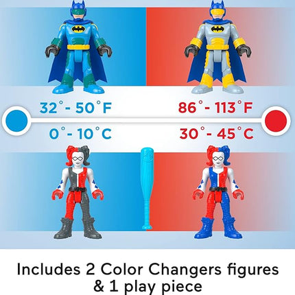 Fisher-Price Imaginext DC Super Friends, Batman Toys, Color Changers 3-Piece Figure Set with Harley Quinn for Preschool Kids Ages 3+ Years