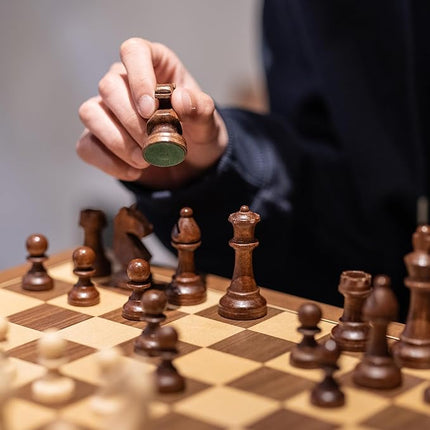 A&A 15" Magnetic Wooden Chess Set, Handmade 3" King Height Knight Staunton Chess Pieces with 2 Extra Queen, Folding Portable Travel Game Set