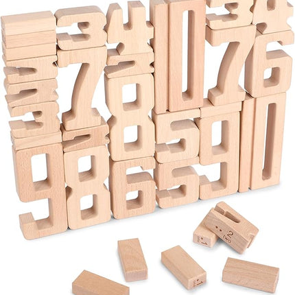Wooden Number Building Blocks, Large Digit Blocks 1-10, 32 Pcs Math Blocks Number Toys for Kids, Educational Blocks for Toddlers, Toys to Learn Numbers for 3 Year Olds +