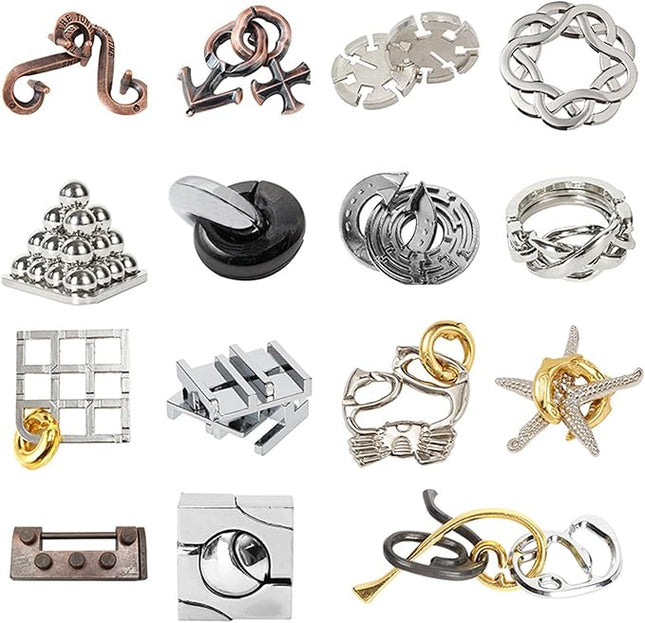 FantasyDay 15 Pcs Brain Teaser Puzzle,Metal Puzzle, Unlock Interlock IQ Test Game, Magic Trick Toy Gift for Kids and Adults