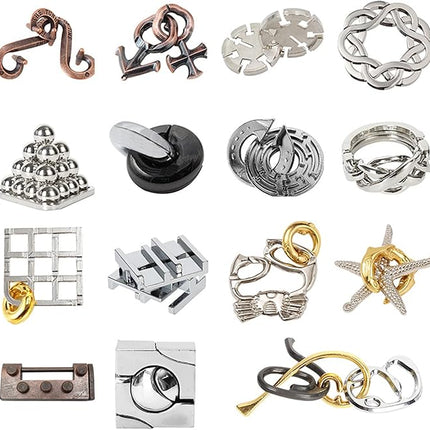 VolksRose 15pcs Brain Teaser Puzzles, Metal Wire Puzzles Set, Mind Smart Game IQ Challenge Puzzle Games, Educational IQ Test Unlock Interlocking Toy Lock Puzzles Gift for Adults Teenagers